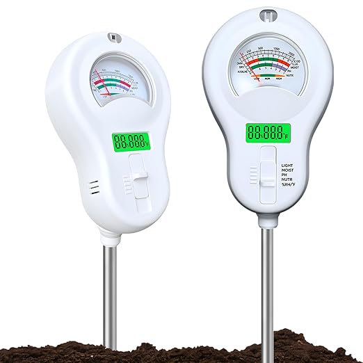 6-in-one Soil Test Kit-Soil Moisture Meter/PH Meter/Fertility/Sunlight Intensity Soil Tester, LCD Air Hygrometer&Temperature Moisture Meter for Plants-Garden, Lawn,Farm,1 Pack Detachable Probe