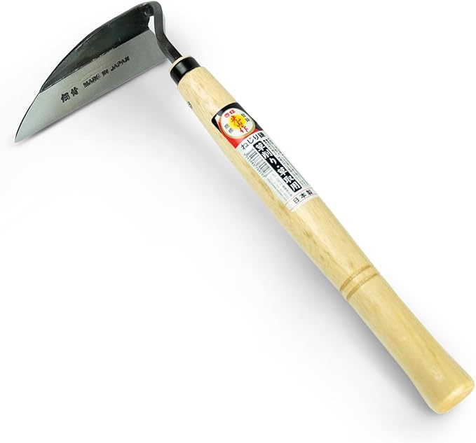 Japanese Weeding Sickle, Hand Weeder Tool for Surface Weed Removal, Tight Spaces and Light Grass Cutting, Made in Japan by HONEN