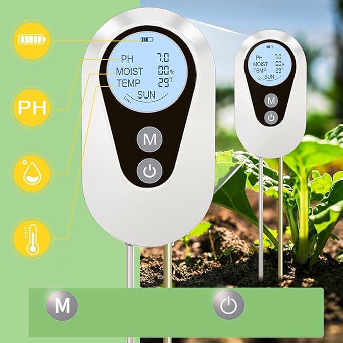 For Garden Lawn and Farm Soil Test Kit 4 in 1 with Soil Moisture Meter PH Meter Temperature and Sunlight Meter