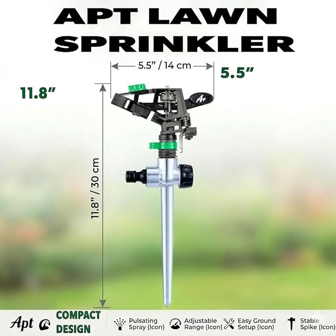 APT Pulsating Impact Sprinklers for Yard, Lawn & Garden, 80 to 5800 sq ft Adjustable Spray (2Pcs)