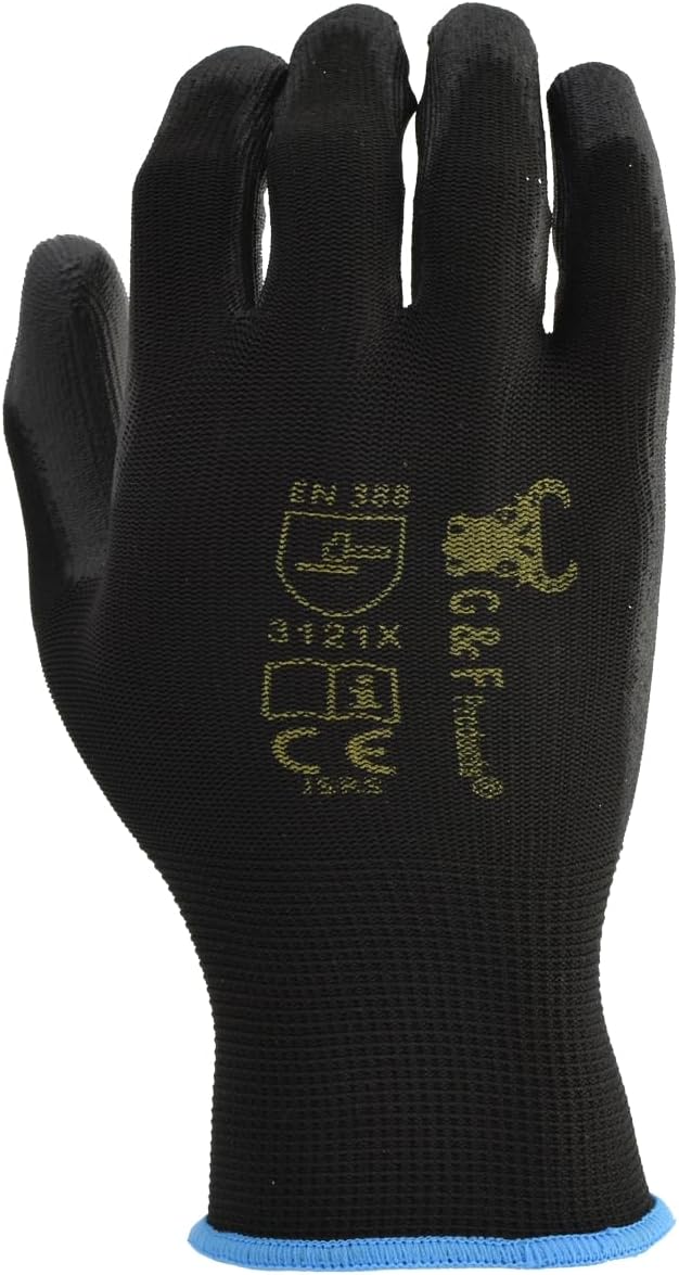 G & F Work Gloves for Men, Lightweight Grip, Polyurethane Coated, Touchscreen Compatible, Flexible & Breathable, Durable Construction, Ideal for Gardening, Mechanics, and General Duty Tasks, 12 Pairs