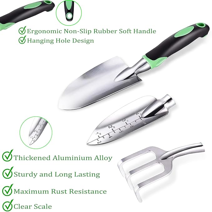 10PCS Heavy-Duty Garden Tools Set for Beginners - Rust-Proof Aluminum Garden Kit with Soil Tester, Repotting Mat & Kneeling Pad, Perfect Gardening Gift for Women, Mom & Beginners