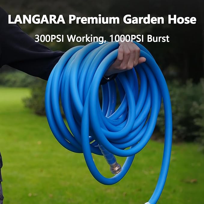 Heavy Duty Premium Garden Hose 150ft x 5/8", 300PSI Working, 1000PSI Burst, Hybrid Rubber Water Hose with Transparent Swivel Handle - Hot/Cold Water - Five Layered Braiding with Brass fittings (Blue)