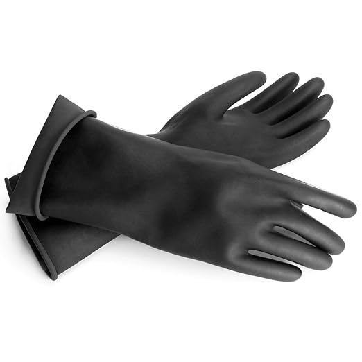 Chemical Resistant Rubber Industrial Safety Work Protective Long Gloves, Black Heavy Duty Gloves Resist Strong Acid, Alkali and Oil for Cleaning, Washing, 14 Inch, 3 Pairs Large