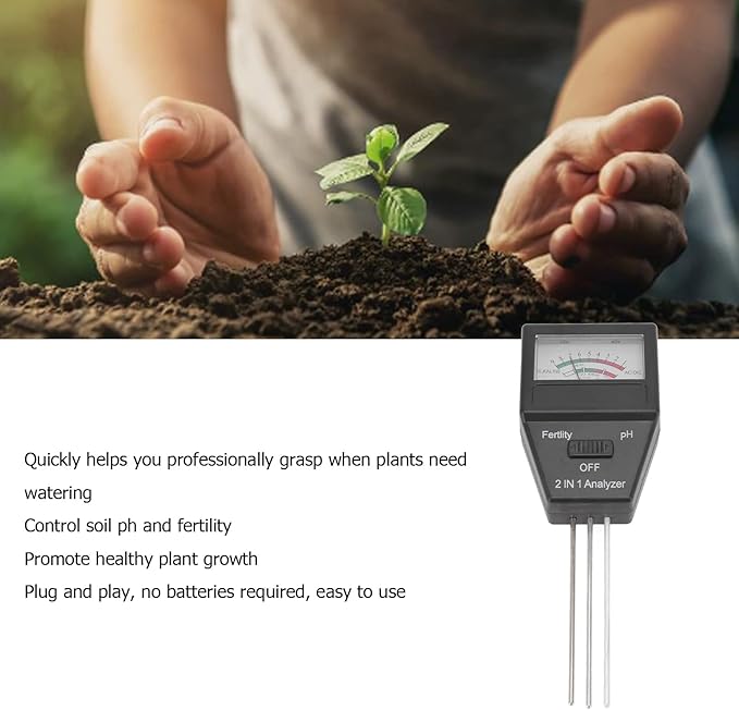Soil PH Tester Soil Fertility Meter 2 in 1 Dual Function Soil Testing Kit for Home Garden Lawn Farm Indoor Outdoor Use ABS Material 6.5x3.2x18cm