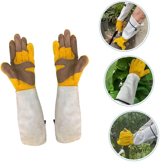 Milisten 1Pair Puncture Cowhide Garden Gloves for Safe Weeding and Pruning Comfortable Wear Resistant Arm Protectors for Gardening Welding and Handling Tasks