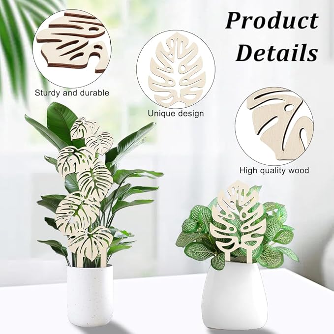 OLYCRAFT 4Pcs 2 Style Wood Plant Trellis Monstera Leaf Wood Trellis for Potted Plants Small Indoor Plant Trellis Wood Vine Plant Support for Climbing Plants Potted Plants Support - 9.8~15.6 inch Long