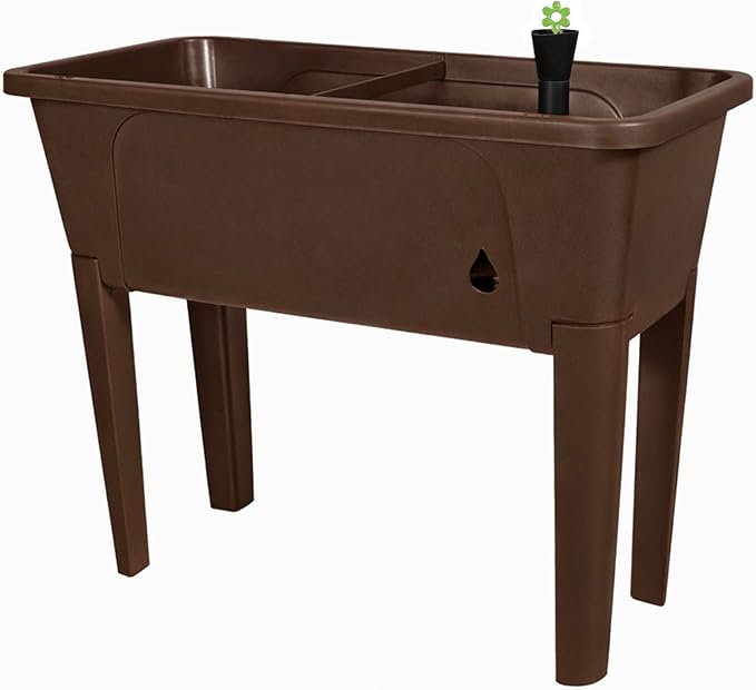 Garden Elements Brown Elevated Raised Garden Bed, 29.5" x 15" - Self-Watering Planter Box with Ventilated Grow Dome for Indoor/Outdoor Vegetables, Herbs & Seed Starting