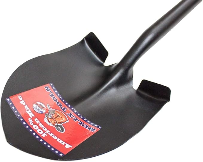 Bully Tools Round Point Shovel - 14-Gauge Heavy Duty Spade Shovel with Fiberglass D-Grip Handle for Digging, Landscaping & Gardening, Durable Metal Tool for Tough Soil and Roots - 100% Made in the USA