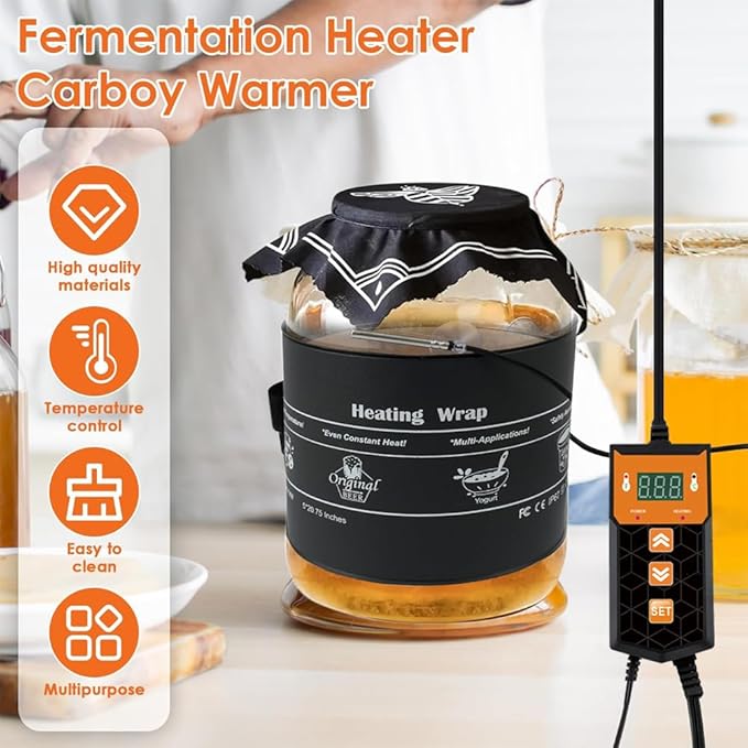 Sourdough Warmer Wrap Kombucha Heating Wrap Fermentation Heat Pad with Temperature Control Timer Sourdough Starter Warming Mat for Home Brewing Fermentation Sourdough Proofing