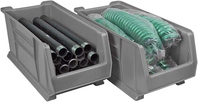 Akro-Mils 30287 Super-Size AkroBins Plastic Storage Bins, Space-Saving Stackable Bins for Garage, Classroom, Warehouse Organization, 24" L x 11" W x 10" H, Grey, 4-Pack