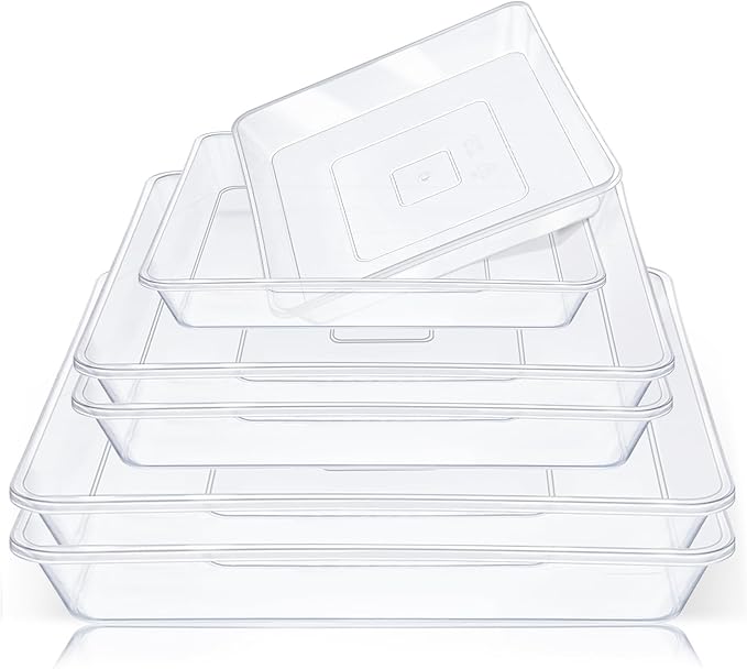 GREANER 6 Packs Square Clear Plant Saucer 6 8 10 Inch, Plastic Flower Plant Pot Saucer, Plant Watering Tray for Planter Pots, Flower Plant Drip Trays for Indoor & Outdoor Plants
