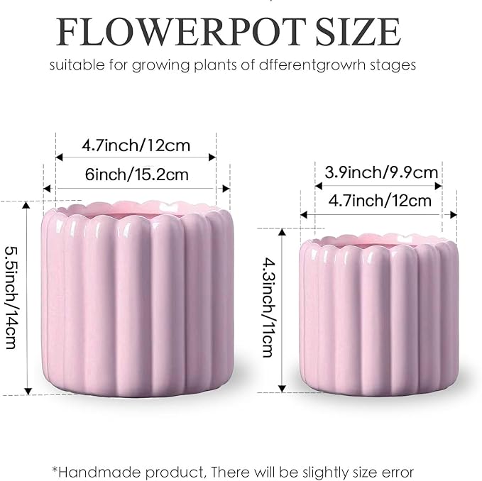 Ceramic Plant Pots,6 inch+4.7 Inch Planter Pot with Drainage Holes,Ceramic Planters for Indoor Plants,Modern Flower Pots for Indoor Outdoor Plants House & Office Décor,Pink