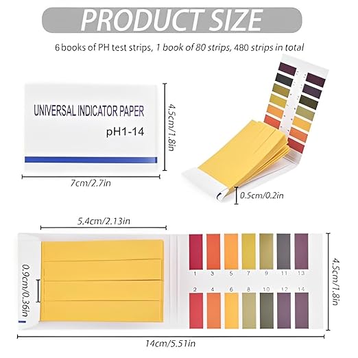 CEYAZYE 480PCS PH Test Strips, Litmus Paper PH Test Strips, PH Level Test Kit for Water, Saliva, Soap, Urine, Food, Liquids, Soil, Lab Monitoring, Measure Full Range 1-14(6 Pack)