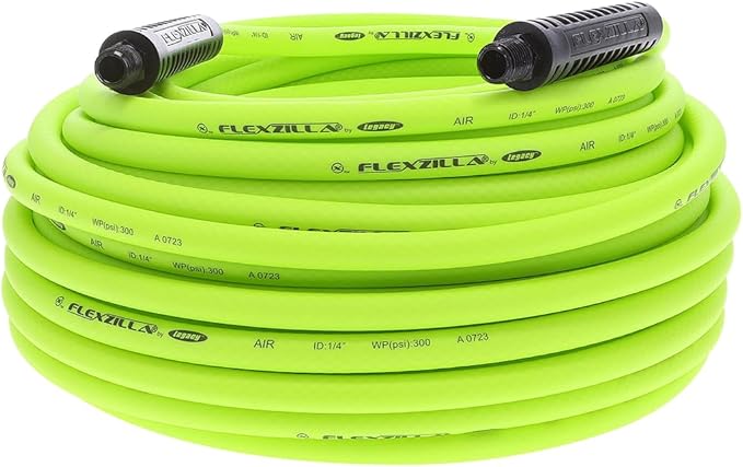 Flexzilla Air Hose, 1/4 In. x 100'., 1/4 In. MNPT Fittings, Heavy Duty, Lightweight, Hybrid, Zillagreen - HFZ14100YW2
