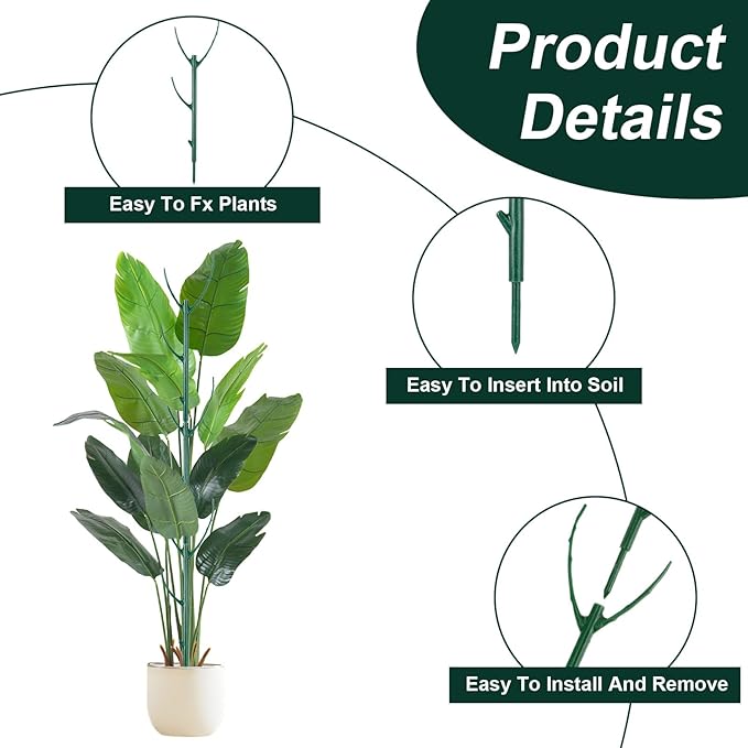 5Pcs Stackable Plant Support Stakes, Plant Stakes for Indoor and Outdoor with Clamps, Plants Sticks for Vine Training Stem Stabilization, Stem Holder Structures Frame for Potted Monstera Climbing