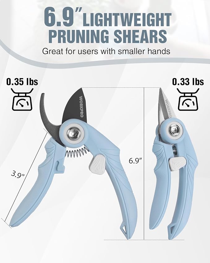 WORKPRO 2 Pack Garden Pruning Shears, 6.9" Bypass & Straight Shears, Premium Gardening Clippers for Flowers, Plants, and Fruit Trimming, Blue