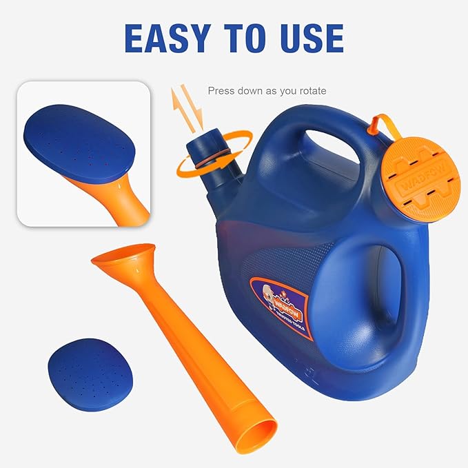 WADFOW 1.32 Gallon Watering Can for Indoor & Outdoor, Watering Cans with Detachable Nozzle, Long Spout Watering Can for Indoor Plants Garden Flowers, 5L/170OZ