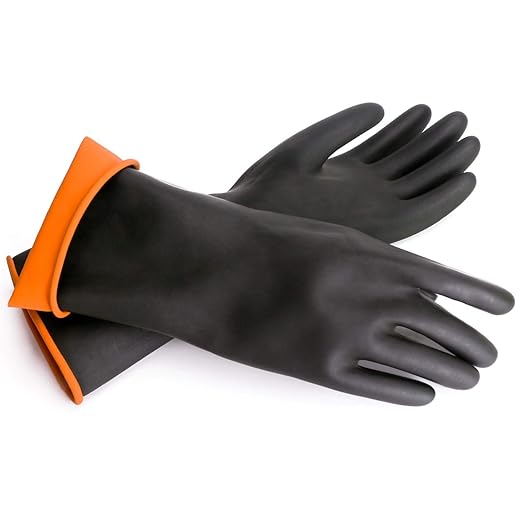 Black Latex Gloves, 3 Pairs 18” Heavy Duty Laboratory Chemical Gloves for Long-lasting Chemical Protection Strong Acid Alkali Resist, Cleaning Dishwashing Long Work Gloves, Extra Large