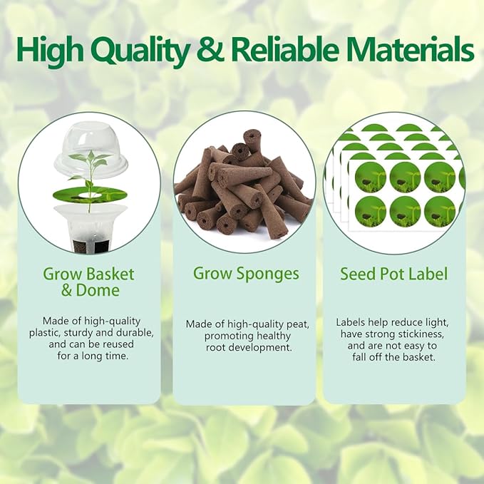 107pcs Seed Pod Kit for Aerogarden, Hydroponics Garden Accessories for System Compatible with Hydroponics Supplies from All Brands, 32 Grow Sponges, 12 Plant Baskets & Domes, 50 Pod Labels, 1 Tweezer