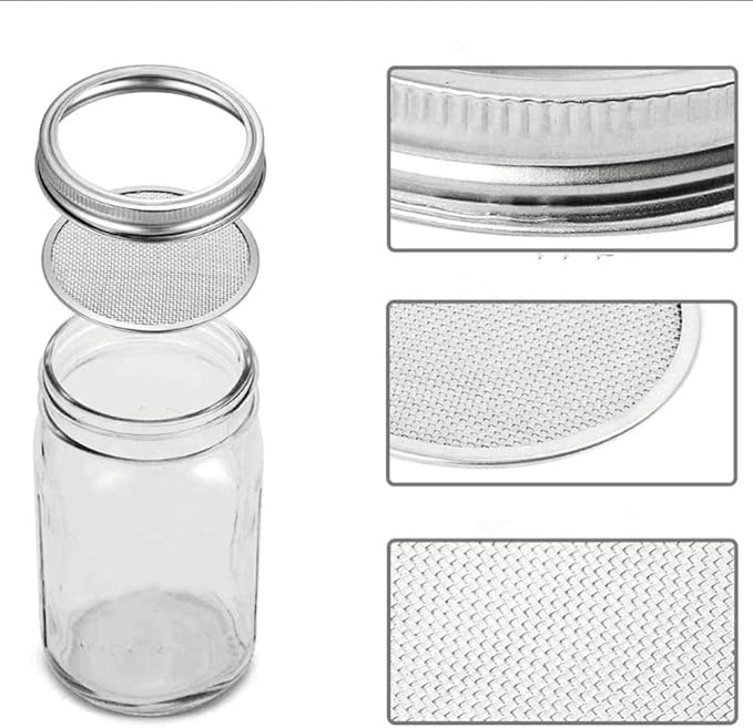 Sprouting Jar Lid (32oz Glass Jars) with 4 Pack Stainless Steel Sprouting Stands for Wide and Wide Mouth Mason Jar for Growing Organic Sprouts, Stainless Steel, 4 Pack