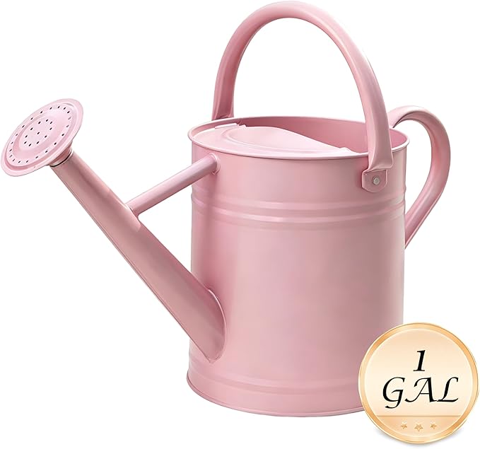 Metal Watering Can for Outdoor and Indoor Plants, Watering Can Decor, 1 Gallon（Pink）