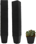 Plastic Plant Pots 100 Pack Square Nursery Pots 2.2 Inch Sturdy & Reusable Starter Container for Plants Starting Seedlings or Succulents, Black