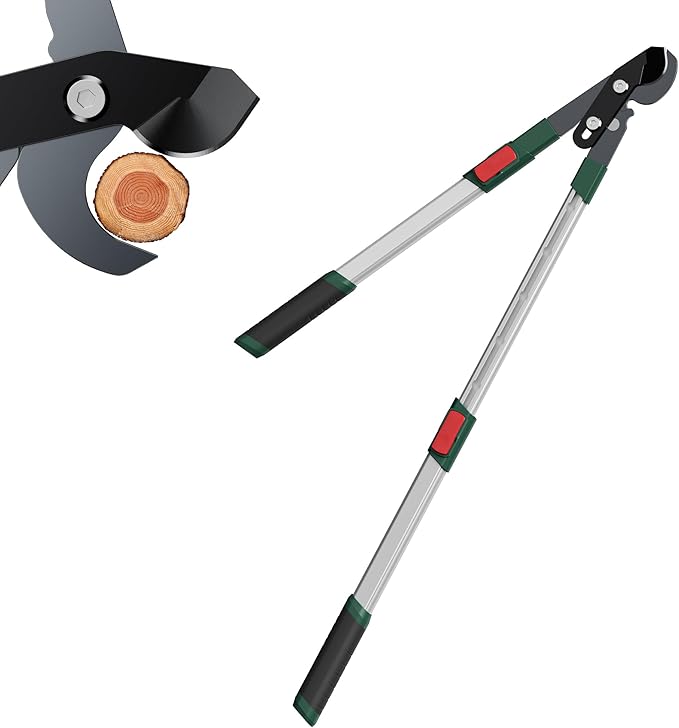 GARTOL 2-Inch Cutting Capacity Bypass Loppers, 26-33" Extendable Tree Branch Cutter, Professional Gear-Driven Labor-Saving Heavy Duty Pruners, Carbon Steel Teflon Blade & Lightweight Aluminum Handles