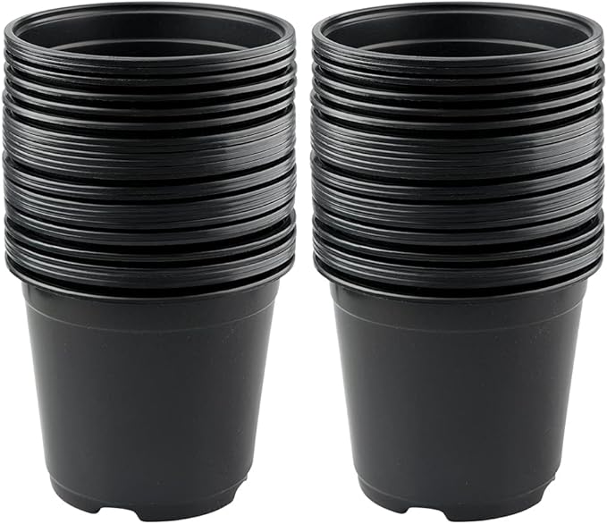 KINGLAKE 100 Pcs 6" Plastic Plants Nursery Pots Seedlings Flower Plant Container Seed Starting Pots Black