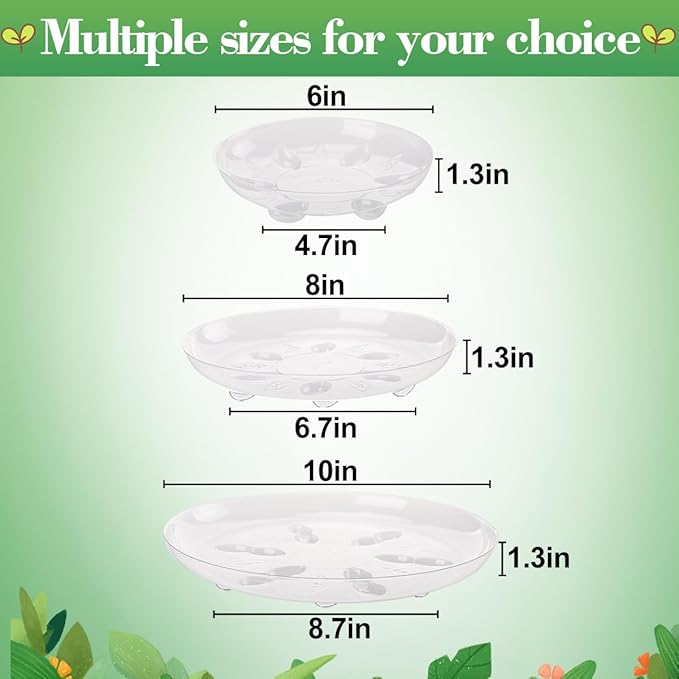ANPHSIN 15 pcs Heavy-Duty Plant Saucers with Feet, 6in/8in/10in Clear Plastic Plant Drip Trays, Flower Pot Water Catchers Drainage Saucers for Indoor Outdoor Potted Plant