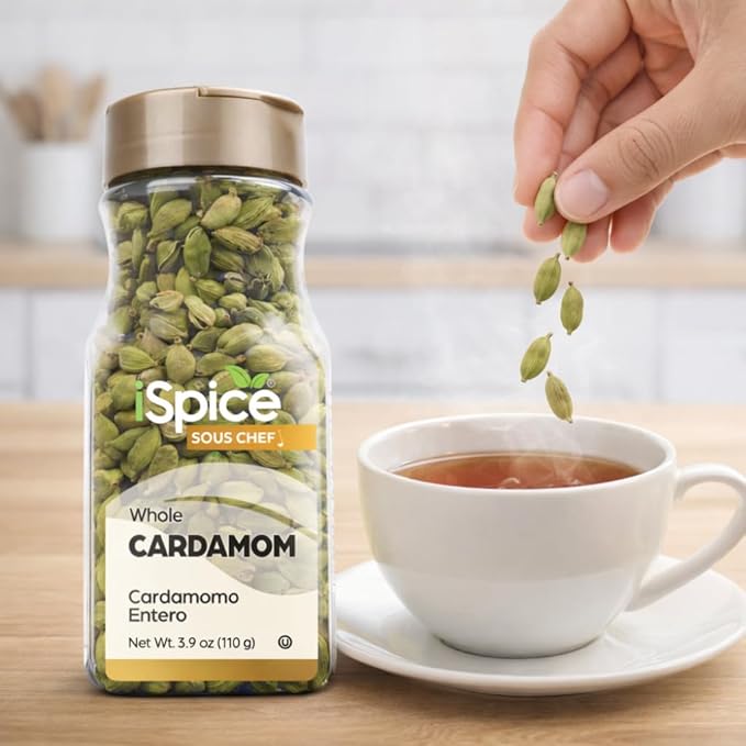 iSpice Cardamom Seeds Whole (3.9 Oz) 110g | Cardamom Pods Whole Pure And Fresh | Kosher | Aromatic Essential Kitchen Herbs