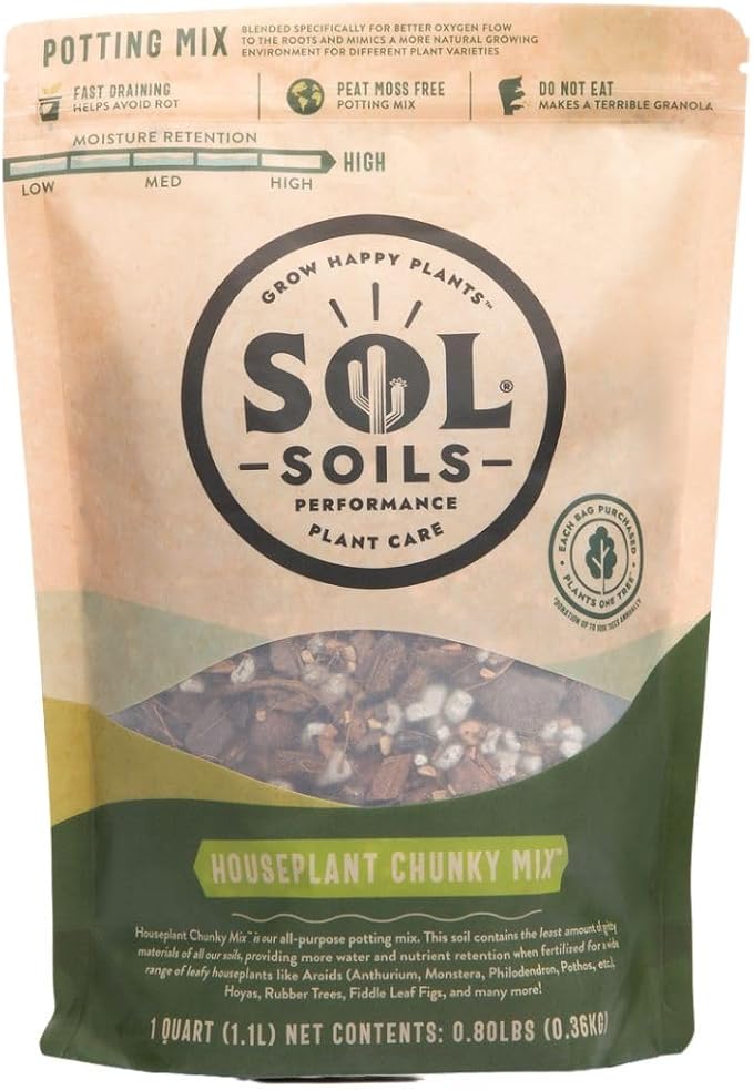 Sol Soils Chunky Houseplant Mix - Fast Draining Soil for Indoor Plants with Coco Coir Chips, Perlite, & Pumice - 1 Quart