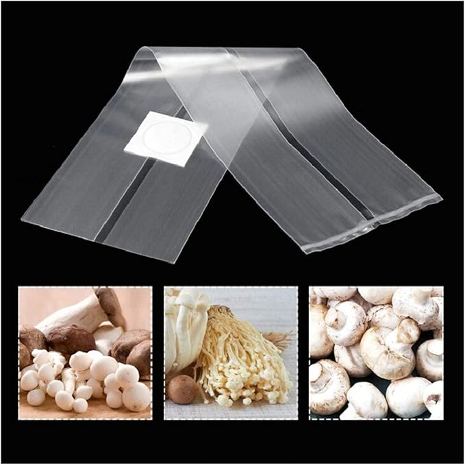HFS(R Mushroom Grow Bags with 0.5 Micron Filter Patch 3mil Sealable Breathable Polypropylene Bag for Substrate Autoclavable Mushroom Cultivation 8" X 5" X 19" 10pcs/Pack