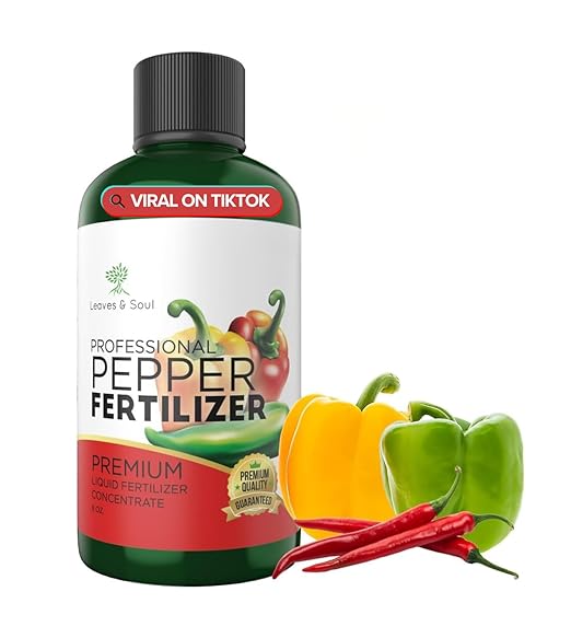 LEAVES AND SOUL Professional Liquid Pepper Fertilizer | 5-1-5 Concentrate, Liquid Plant Fertilizer for Garden, Healthy Produce, Good Harvest, Multi-Purpose Blend & Gardening Supplies | 8 oz