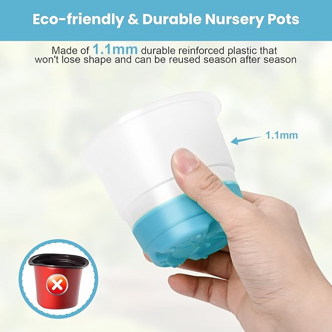Sckee Clear Nursery Pots for Plants, 30 Packs Plastic Seed Starting Pots with Drainage Holes Plant Nursery Pots Silicone Base (Blue, 4 inch)