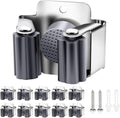 Verdenu 10 Pack Broom Holder Wall Mount, Mop and Broom Holder Wall Mount, Stainless Steel Command Broom Holder with Screws, Garden Tool Storage Organizer for Kitchen, Home, Bathroom, Garage, Grey