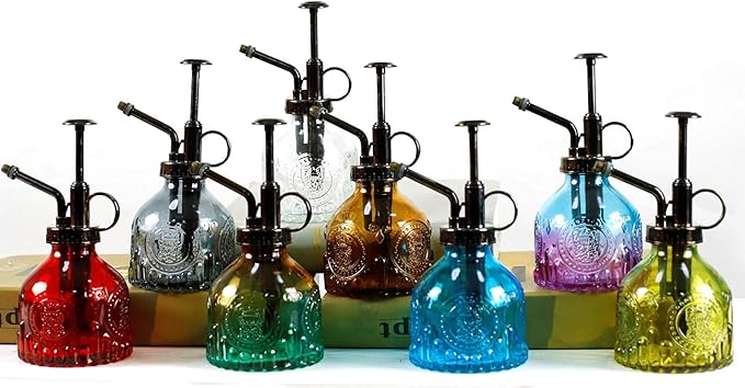 Hniuyun Glass Plant Mister Spray Bottle, 6.4 all Vintage Plant Spritzer Watering Can, Bronze Plastic Top Pump, Plant Mister Glass Watering Garden Tool (Yellow)