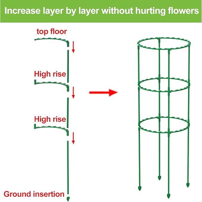 Garden Plant Support Tomato Cages, Adjustable Plant Support Ring Plant Stakes for Indoor Outdoor Plants Flowers Decor