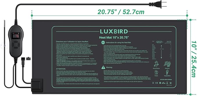 LUXBIRD Daisy Chain Seedling Heating Mat with Digital Thermostat Controller, 10" x 20.75" Waterproof Plant Heating Mat for Seed Starting, Germinating, Hydroponics, Brewing, Breeding (Master Mat)