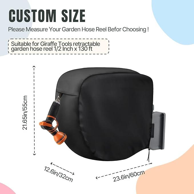 Hose Reel Cover,500D Waterproof Covers for Retractable Garden Hoses Reels,Heavy Duty Shield for Water Hose-Reel(23.6"Lx12.6"Wx21.65"H,Black)