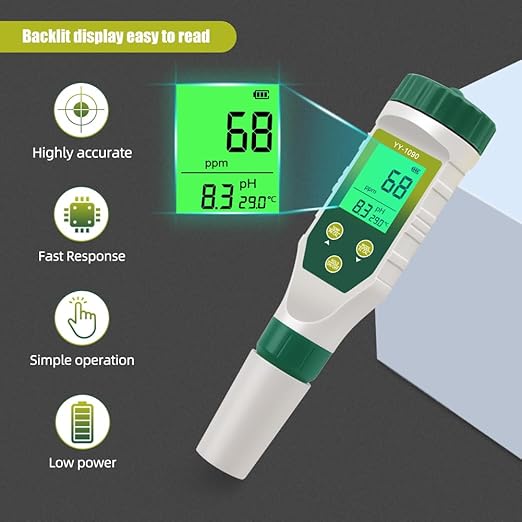 PH Meter & TDS Meter 5 in 1 Water Tester pH/TDS/EC/Salt/Temp Meter,PH Meter for Water with LCD Backlit,pH Tester Digital for Drinking Water.