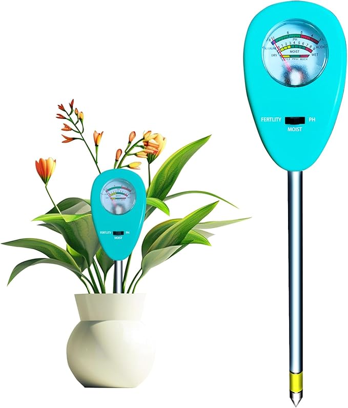 3-in-1 Soil Moisture PH&Moisture&Nutrients Meter and Tester, Upgraded Sturdy Probe for Garden, Lawn, Farm, Indoor & Outdoor Use,No Battery Required (w/rag)
