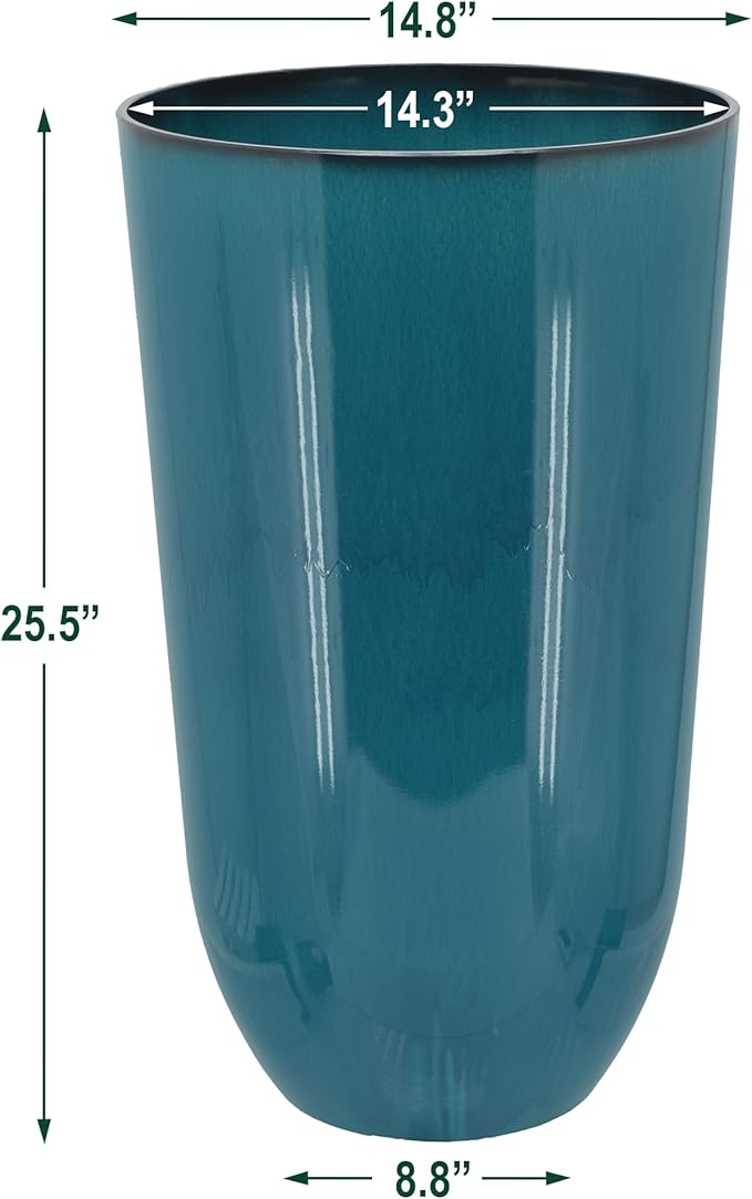 Arcadia Garden Products 25.5-inch Tall Set of 2 Teal Large Plastic Planter Pots with Drainage Plug for Indoor or Outdoor Use, Decorative Lightweight Garden Flower Pot for Porch, Patio, Deck