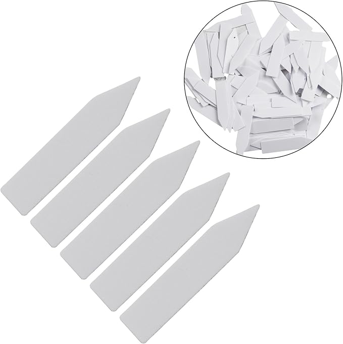 Plastic Plant Labels for Gardening, 100-Pack White Garden Plant Tags with Matte Finish, 5 cm x 1 cm, Reusable & Rust-Resistant