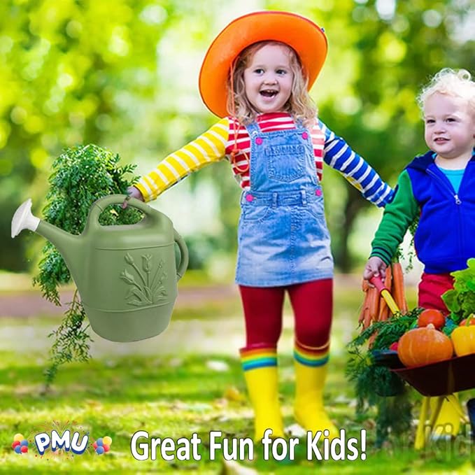 PMU 2 Gallon Watering Can - Garden Watering Can for Indoor & Outdoor Plants - Plastic Water Can with Detachable Sprinkler Head - Large Water Pot, Made in USA - Sage Green Pkg/12