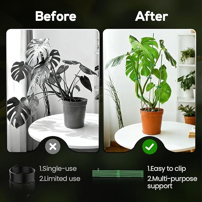 Adjustable Plant Support Stakes, Telescoping Support Sticks with Clips for Indoor & Outdoor Potted Plants, Monstera, Orchids, Tomatoes & Vines (8, 11.8 in)