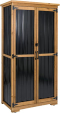 Outdoor Storage Cabinet, Tall Tool Garden Cabinet with Weather-Resistant Roof, Double Lockable Doors, 3 Removable Shelves & Adjustable Feet, for Patio, Garden, Backyard, 32" x 15.5" x 66"