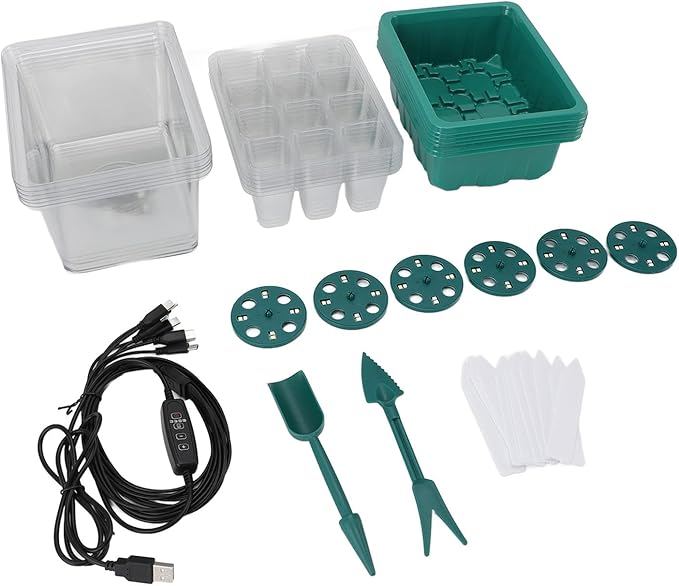 Plant Starter Kit with Reusable Transparent Tray & Adjustable Ventilation, Full LED Grow Light with 5 Brightness Levels - Ideal for Indoor Gardening & Seed Germination