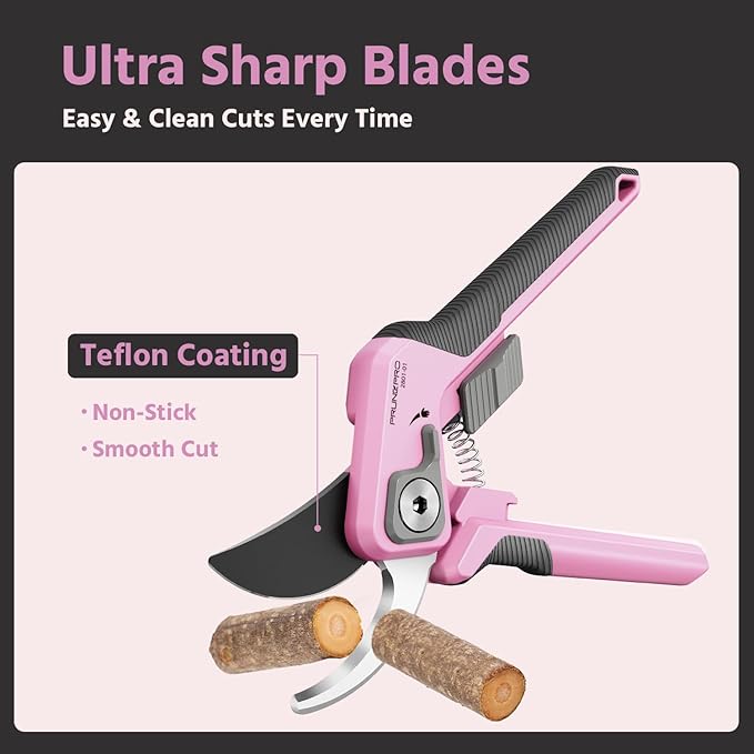 PrunePro Pruning Shears for Gardening Professional Bypass Hand Pruner Up to 1 Inch Cut Capacity Sharp Stainless Steel Blade Garden Scissors Plant Flower Garden Clipper Pink 1 Pack