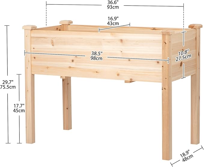 Raised Garden Bed with Legs, 40x24x30 inch Wood Elevated Planter with Protective Liner for Vegetable Flower Herb, Outdoor Planter Box Kit for Balcony Patio Backyard, Natural